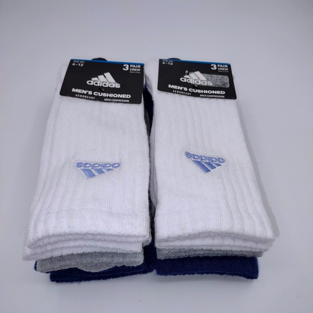 (2) Adidas Mens Cushioned Crew Socks 3 Pair Pack Shoe Size 6-12 Aeroready - Picture 2 of 9